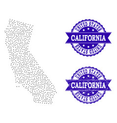 Dotted Map Of California And Textured Stamp