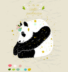 Poster With A Cute Cartoon Panda With Unicorn