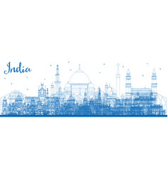 Outline India City Skyline With Blue Buildings