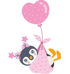 Cute Baby Girl Penguin Flying With Pink Heart