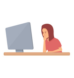 Girl Reading Online Icon Cartoon Computer