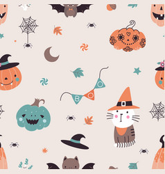 Halloween Cartoon Seamless Pattern With Pumpkins