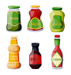 Sauces Icons In Glass Jars And Bottles Cooking