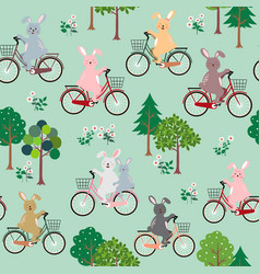 Cute Rabbits The Gang With Bicycle Pattern