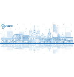 Outline Geneva Switzerland City Skyline With Blue