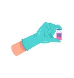 Hand In Gloves Holding Vaccine Bottle