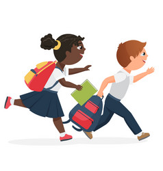 Running School Pupils With Backpacks