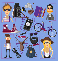 Hipster Flat Icons Composition Poster