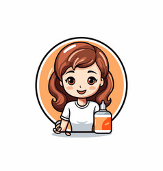 Cute Little Girl Holding Bottle Of Milk Cartoon