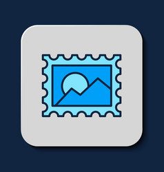 Filled Outline Postal Stamp Icon Isolated On Blue