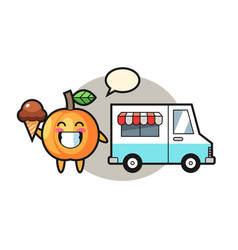 Mascot Cartoon Apricot With Ice Cream Truck