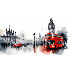 London Central Street Drawing Watercolor Sketch