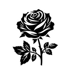 Rose Flower With Leaves Monochrome Clip Art