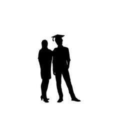 Silhouette Young Male Graduate Next To Mom