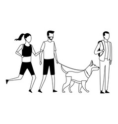 Faceless Couple Walking Dog Black And White