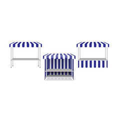 Market Stall Of Table And Striped Tent Roof