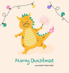 Merry Christmas Card With Dragon Sparklers