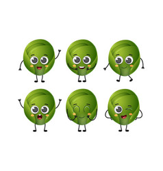 Set Of Cute Cartoon Brussels Sprout Vegetables