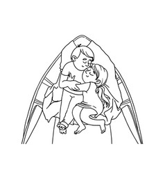 Romantic Couple Lying In A Boat Outline