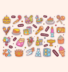 Birthday Party Sticker Icons Hand Drawn Coloring