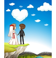 Wedding Couple Standing On Cliff