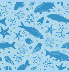 Sealife Linocut Style Fish Pattern