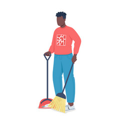 Man Sweeping Floor Semi Flat Color Character