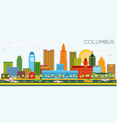 Columbus Ohio City Skyline With Color Buildings