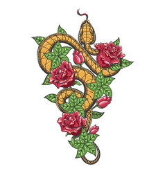 Snake In Roses Flowers Colored Tattoo