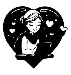 A Woman Using A Laptop Computer With Hearts