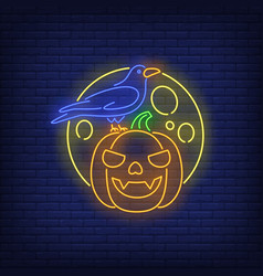 Pumpkin Face Crow And Moon Neon Sign