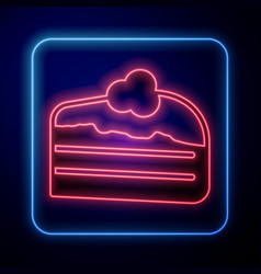 Glowing Neon Piece Of Cake Icon Isolated On Black