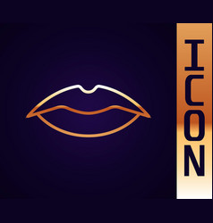 Gold Line Smiling Lips Icon Isolated On Black