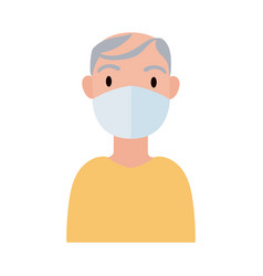 Old Man Wearing Medical Mask Flat Style