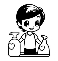 Cute Little Boy Cleaning The House Cartoon