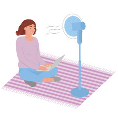 Woman Is Sitting In Front Of A Fan Enjoying