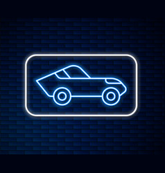 Glowing Neon Line Car Icon Isolated On Brick Wall