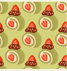 Strawberry Matcha Cake Roll Seamless Pattern