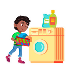 Boy Kid Doing Laundry In Washing Machine