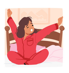 Little Girl Wakes Up Stretches Arms And Body