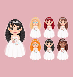 Set Of Diverse Bride Or Marriage Design Concept