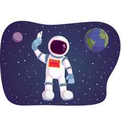 Funny Cartoon Astronaut Taking A Selfie