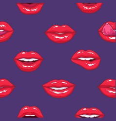 Seamless Pattern With Puffy Female Lips On Purple