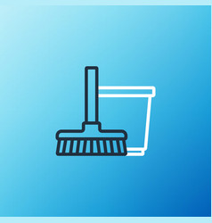 Line Mop And Bucket Icon Isolated On Blue