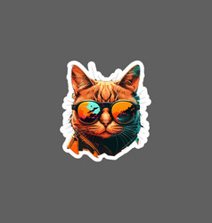 Sticker Of Yellow Cat With Sunglasses