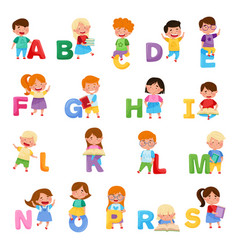 Cheerful Kids And Big Alphabet Letters Set