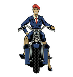 Women Navy Soldier Riding On Motorcycle