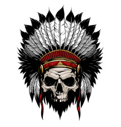 American Indian Skull With Feather Hat