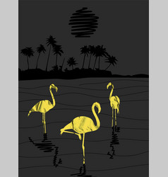 Flamingo Birds Gold Paper Silhouettes Standing