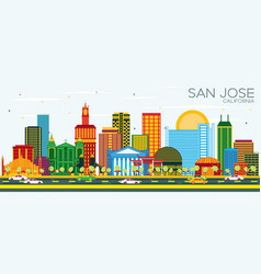 San Jose California Skyline With Color Buildings